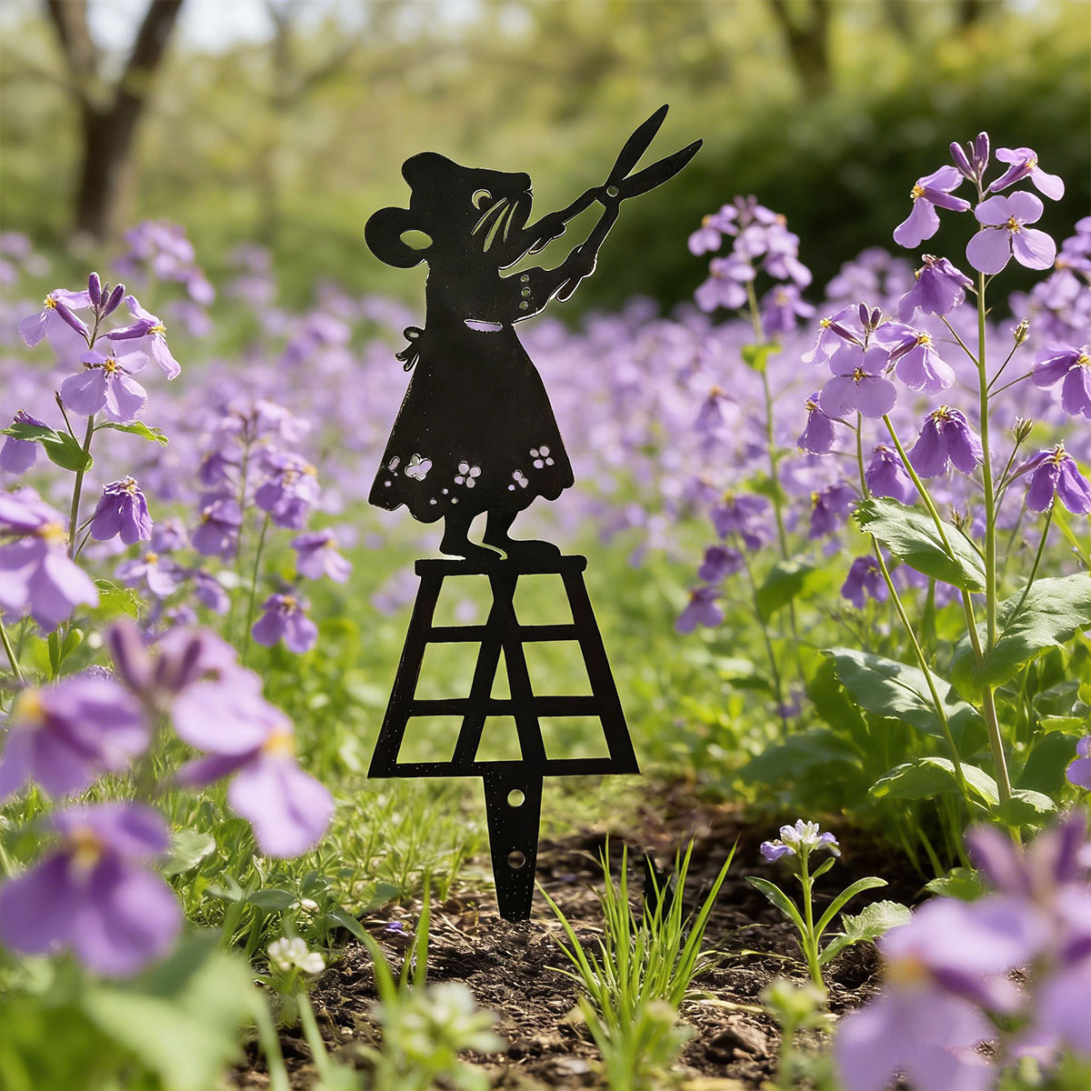 Gardening Tools For Home - عمود حديقة معدني بتصميم خطوط سوداء،