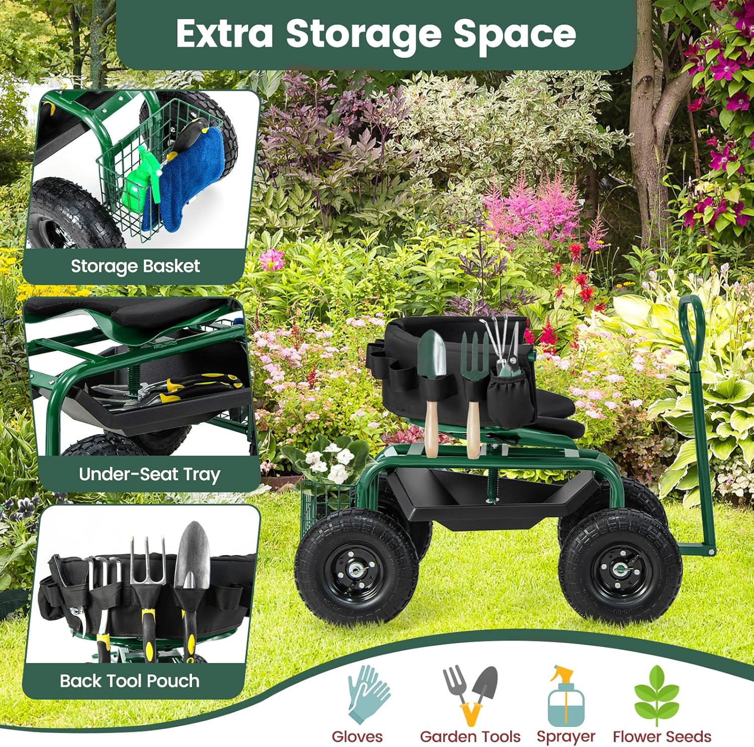 مقعد حدائق متحرك بعجلات، قابل  - مراجعة Gardening Tools For Seniors وسعره