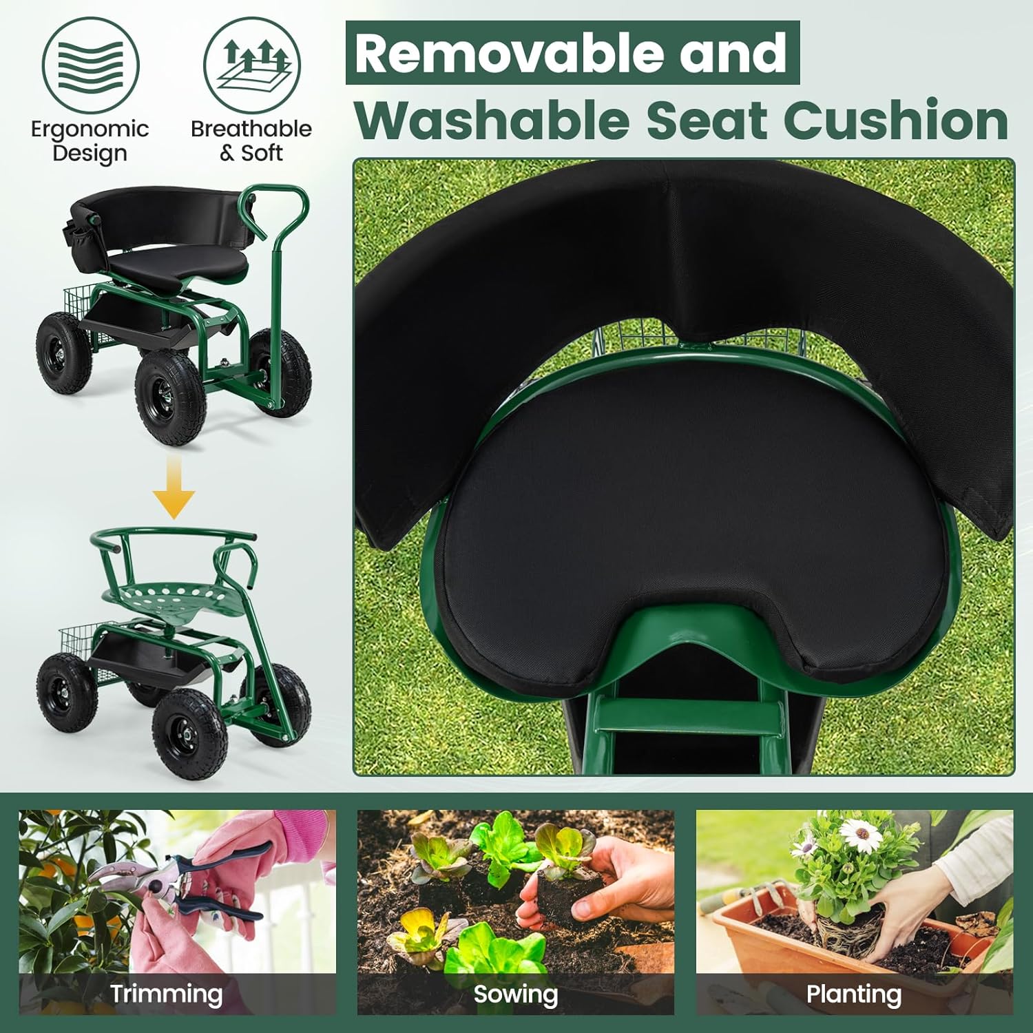 مقعد حدائق متحرك بعجلات، قابل  - مراجعة Gardening Tools For Seniors وسعره